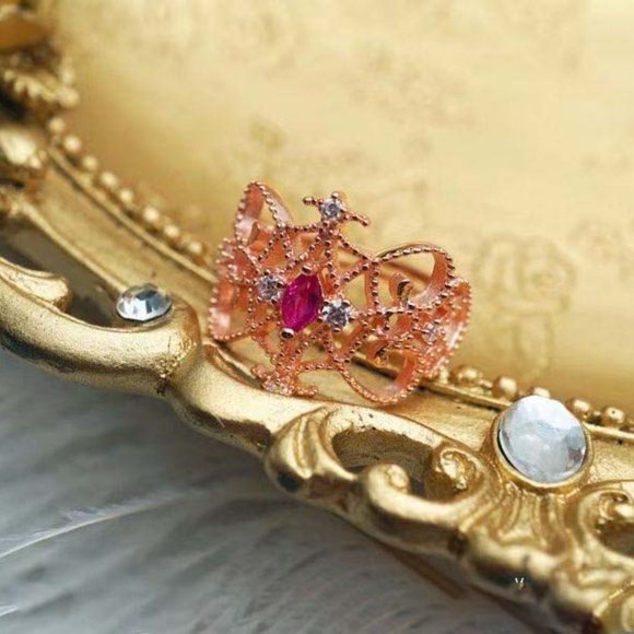 Rose Gold Vermeil Natural Pink Tourmaline Stone Ring Classic Lace Princess Ring - Picture 3 of 3